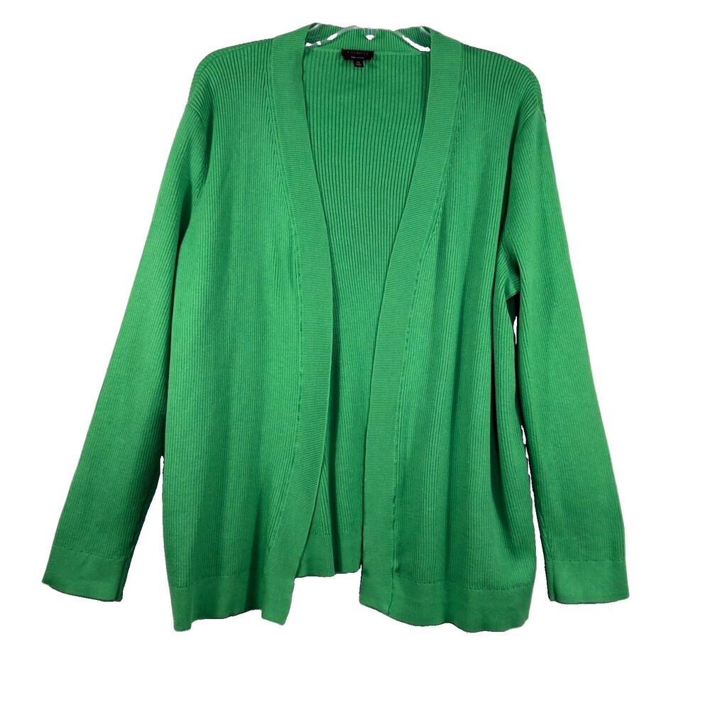 Talbots Womens XL Cardigan Sweater Green Pima Cotton Coastal Grandma Ribbed